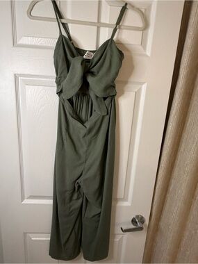 Hello Molly Olive Green Tie-Front Jumpsuit